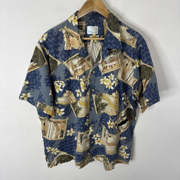 Pride Hawaiian Shirt Men’s 2XL Blue Yellow Floral Surfboards Aloha Vintage Vibes - Picture 1 of 4